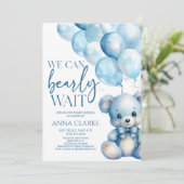 Teddy Bear Blue We kunnen bijna wachten op Baby sh Kaart (Staand voorkant)