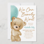 Teddy Bear Blue We kunnen bijna wachten op Baby sh Kaart (Voorkant)