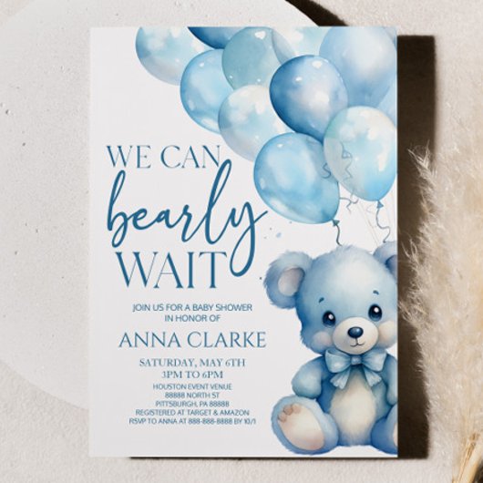 Teddy Bear Blue We kunnen bijna wachten op Baby sh Kaart