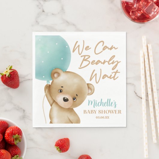 Teddy Bear Blue We kunnen bijna wachten op Baby sh Servet (Insitu)