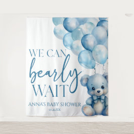 Teddy Bear Blue We kunnen bijna wachten op Baby sh Wandkleed