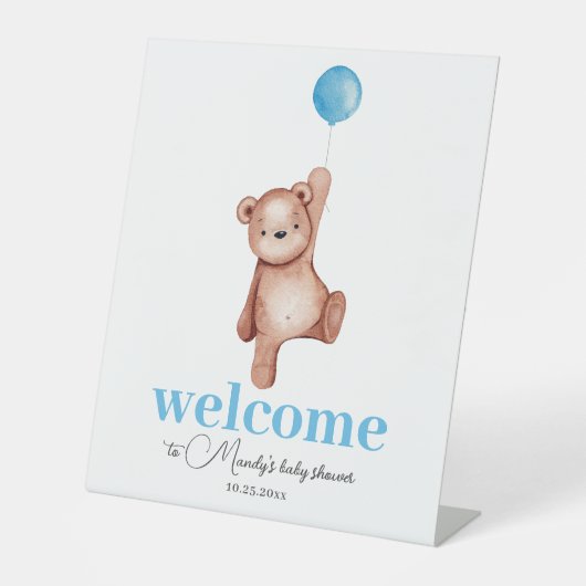 Teddy Bear Blue Welkom Reclamebord Met Voetstuk (Voorkant)