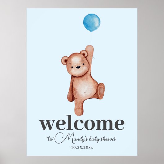 Teddy Bear Blue Welkomstbord Schuimbord Poster (Voorkant)