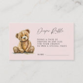 Teddy Bear Blush Pink Girl Douche Luier Raffle Informatiekaartje (Voorkant)