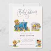 Teddy Bear Boerderij Tractor Baby shower Invitatio Kaart (Voorkant)