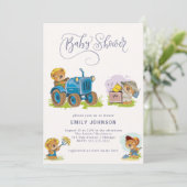 Teddy Bear Boerderij Tractor Baby shower Invitatio Kaart (Staand voorkant)