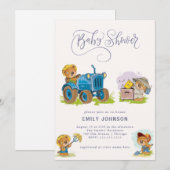 Teddy Bear Boerderij Tractor Baby shower Invitatio Kaart (Voorkant / Achterkant)