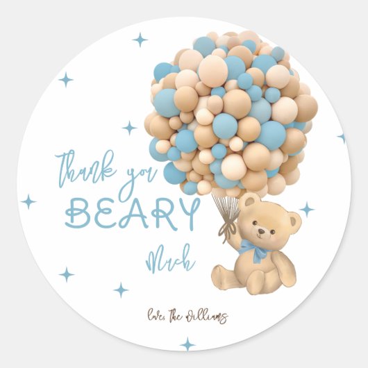 Teddy Bear Boho Baby Boy Shower Bedankt Ronde Sticker (Voorkant)