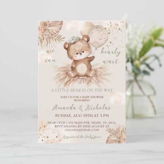 Teddy Bear Boho-Baby shower Kaart (Staand voorkant)