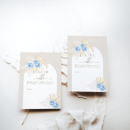 Teddy Bear Boho Blue Boy Baby shower Luier Raffle Informatiekaartje