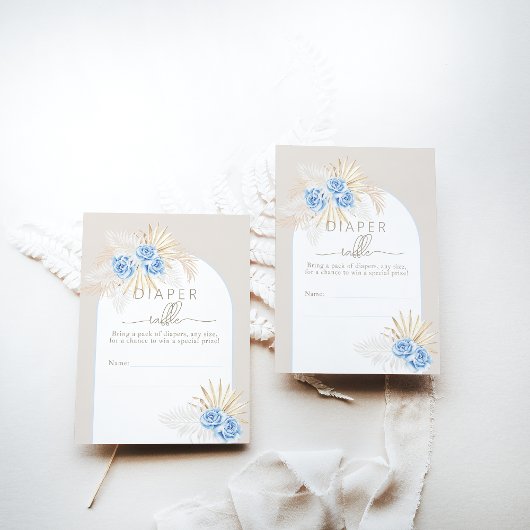 Teddy Bear Boho Blue Boy Baby shower Luier Raffle Informatiekaartje