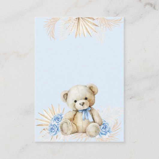 Teddy Bear Boho Blue Boy Baby shower Luier Raffle Informatiekaartje (Achterkant)