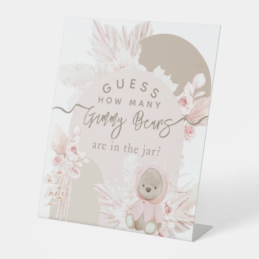 Teddy Bear Boho Girl Baby shower Gummy beren game Reclamebord Met Voetstuk (Voorkant)