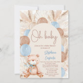 Teddy Bear Boho Pampas Baby shower Boy Kaart (Voorkant)
