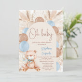 Teddy Bear Boho Pampas Baby shower Boy Kaart (Staand voorkant)