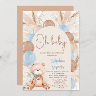 Teddy Bear Boho Pampas Baby shower Boy Kaart