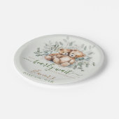 Teddy Bear Boho Twins Genderneutraal Baby shower Papieren Bordje (Gekanteld)