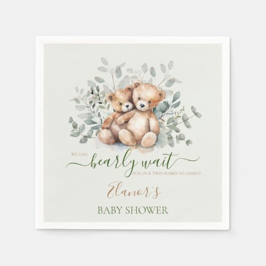Teddy Bear Boho Twins Genderneutraal Baby shower Servet (Voorkant)