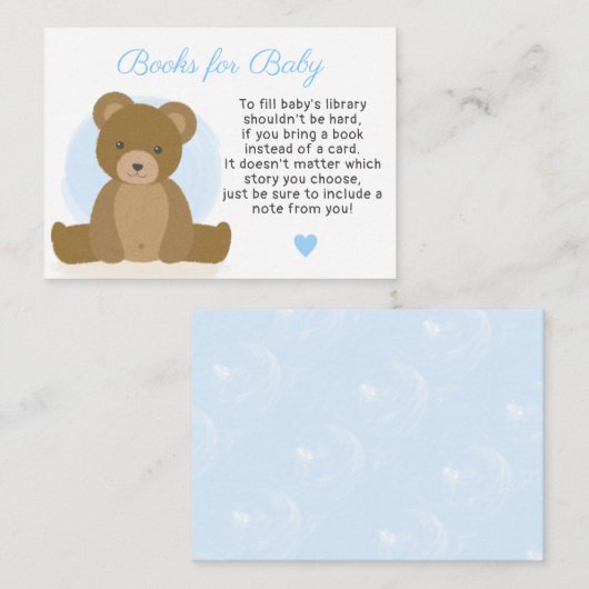 Teddy Bear Books for Baby Boy Baby shower Informatiekaartje (Voorkant / Achterkant)