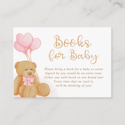 Teddy Bear BOOKS for BABY Request Pink Balloons Informatiekaartje (Voorkant)