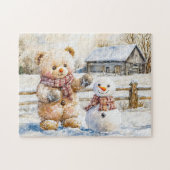 Teddy Bear bouwt een sneeuwpop Legpuzzel (Horizontaal)