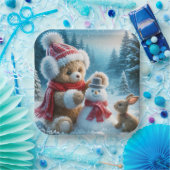 Teddy Bear bouwt een sneeuwpop Papieren Bordje (Feest)