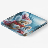 Teddy Bear bouwt een sneeuwpop Papieren Bordje (Gebogen)