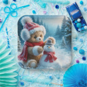 Teddy Bear bouwt een sneeuwpop Papieren Bordje (Feest)