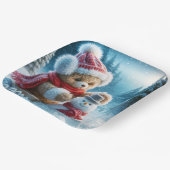 Teddy Bear bouwt een sneeuwpop Papieren Bordje (Gebogen)