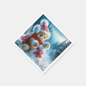 Teddy Bear bouwt een sneeuwpop Servet (Hoek)