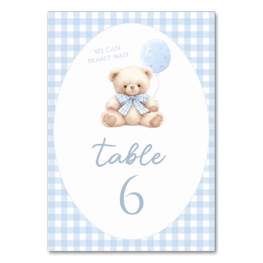 Teddy Bear Bow Balloon Baby shower Tafelnummers (Voorkant)