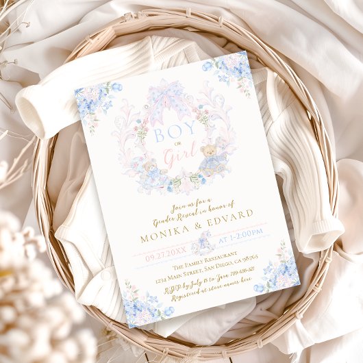 Teddy Bear Bow Bloemen Jongen of Meisje Geslacht O Kaart