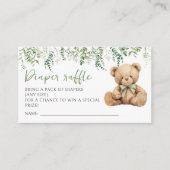 Teddy Bear Bow Greenery Baby shower Luier Raffle Informatiekaartje (Voorkant)