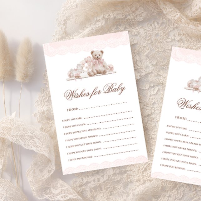 Teddy Bear Bow Wishes For Baby Advice Game Card (Creator heeft geüpload)