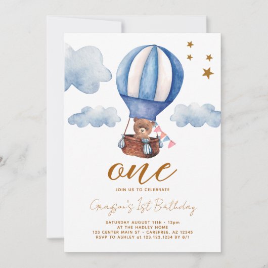 Teddy Bear Boy 1st Birthday Uitnodiging (Voorkant)