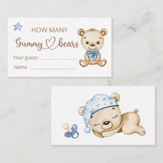 Teddy Bear Boy Baby Beer Baby shower Informatiekaartje (Voorkant / Achterkant)