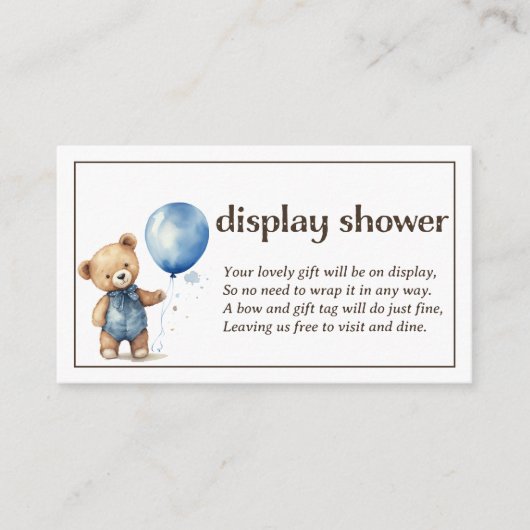 Teddy Bear Boy Baby Display Shower Informatiekaartje (Voorkant)