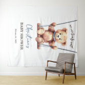 Teddy Bear Boy Baby shower Achtergrond Wandkleed (In Situ (horizontaal))