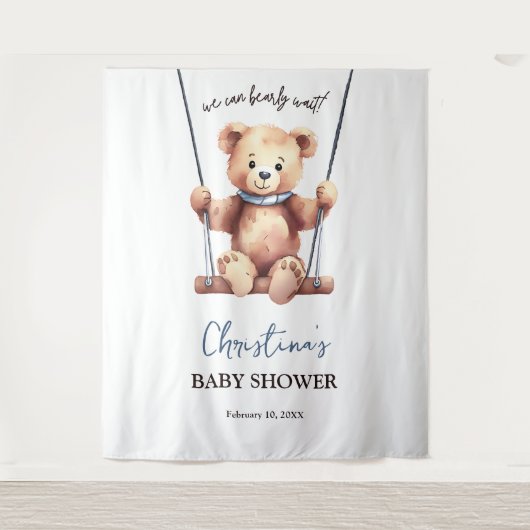 Teddy Bear Boy Baby shower Achtergrond Wandkleed (Voorkant)