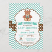 Teddy Bear Boy Baby shower Aqua Chevron Kaart (Voorkant / Achterkant)