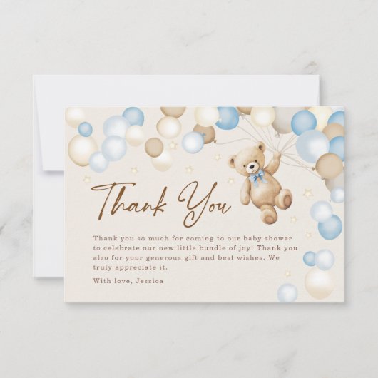 Teddy Bear Boy Baby Shower Bedankkaart (Voorkant)