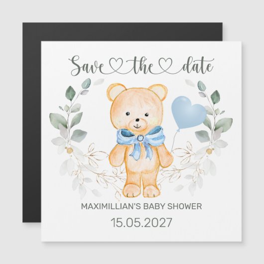 Teddy Bear Boy Baby shower Bewaar de datum (Voorkant / Achterkant)
