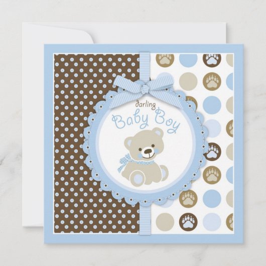 Teddy Bear Boy Baby shower Blue 2 Kaart (Voorkant)