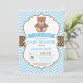 Teddy Bear Boy Baby shower Blue Chevron Kaart (Staand voorkant)