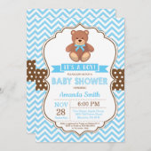 Teddy Bear Boy Baby shower Blue Chevron Kaart (Voorkant / Achterkant)