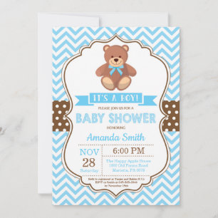 Teddy Bear Boy Baby shower Blue Chevron Kaart