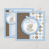 Teddy Bear Boy Baby shower Blue Kaart (Voorkant / Achterkant)