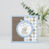 Teddy Bear Boy Baby shower Blue Kaart (Staand voorkant)