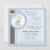 Teddy Bear Boy Baby shower Blue Kaart (Achterkant)