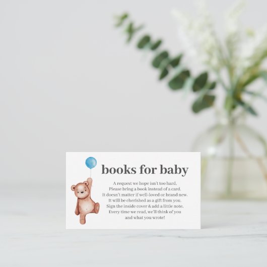 Teddy Bear Boy Baby shower Books for Baby Insert Informatiekaartje (Staand voorkant)